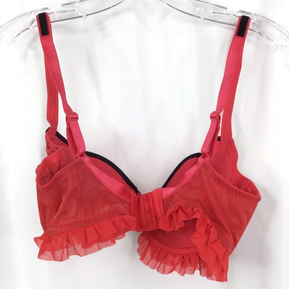 Paramour by Felina Women's Balconette Bra 34DD Red Black Ruffle Sexy Valentine's - Picture 6 of 8